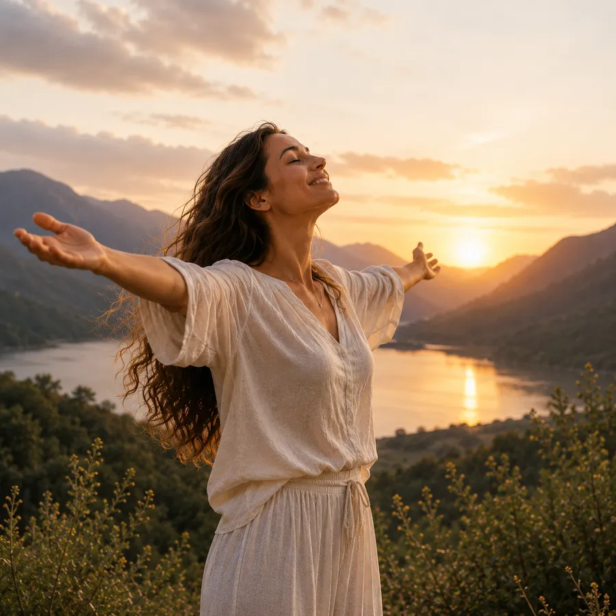 Mujer en transformación al amanecer